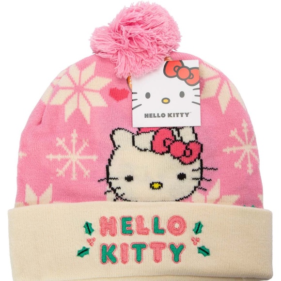NWT! Sanrio Hello Kitty Pink and Off White Knit Cap Beanie! - Picture 2 of 3